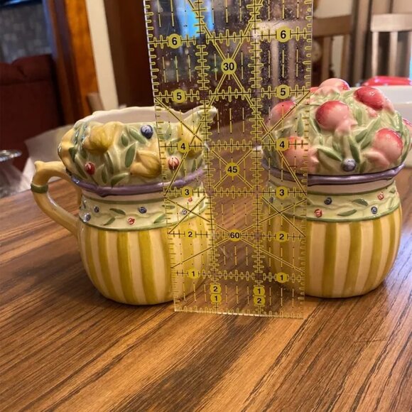 CREAMER & SUGAR SET STUDIO NOVA PROVENCE GARDEN #KT 436 YELLOW STRIPE GUC - Picture 4 of 4